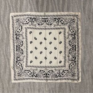 Satin Cream & Black Bandana Square Scarf Boho Western Multifunctional 26.5x26.5”